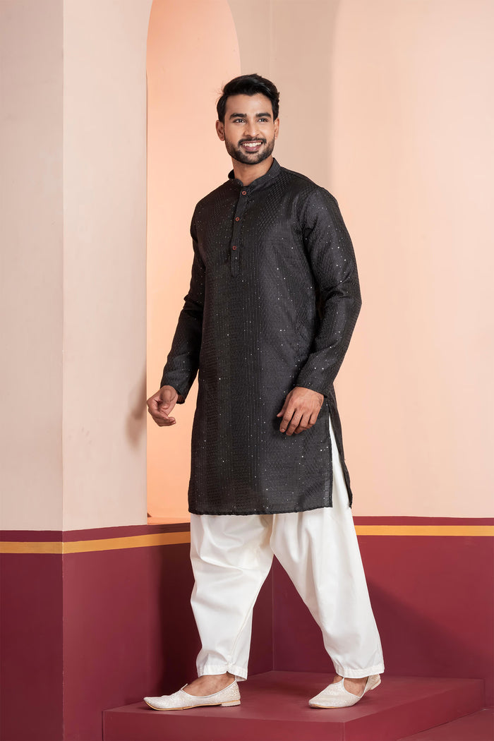 Black Silk Blend Embroidered Patiala Set