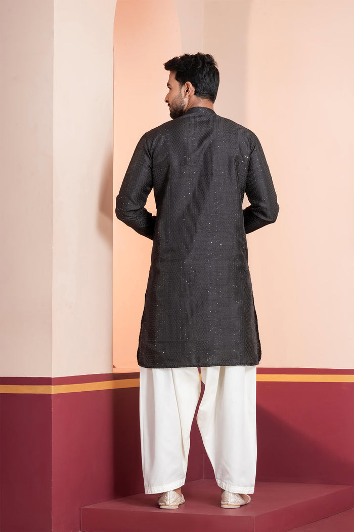 Black Silk Blend Embroidered Patiala Set