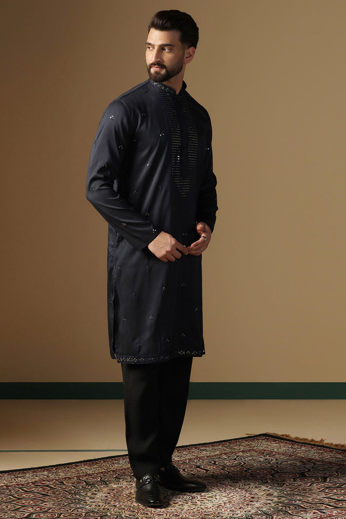Black Silk Blend Kurta Set