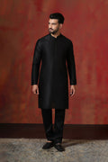 Black Solid Dupion Kurta Set