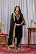 Black Velvet Embroidered Kurti Set