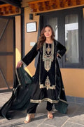 Black Velvet Embroidered Kurti Set