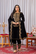 Black Velvet Embroidered Kurti Set