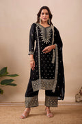 Black Velvet Floral Embroidered Kurta Set