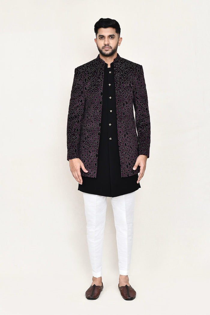 Black Velvet Sherwani Set