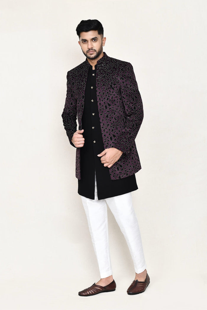 Black Velvet Sherwani Set