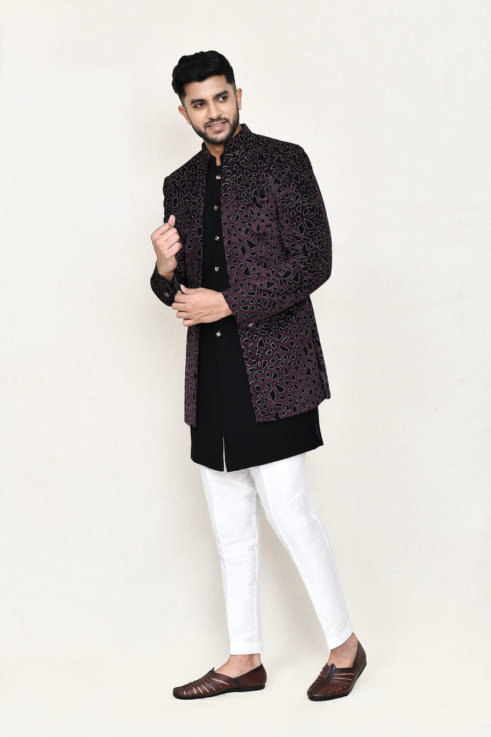 Black Velvet Sherwani Set
