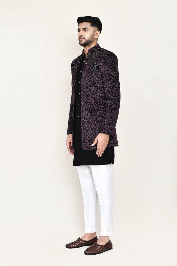 Black Velvet Sherwani Set