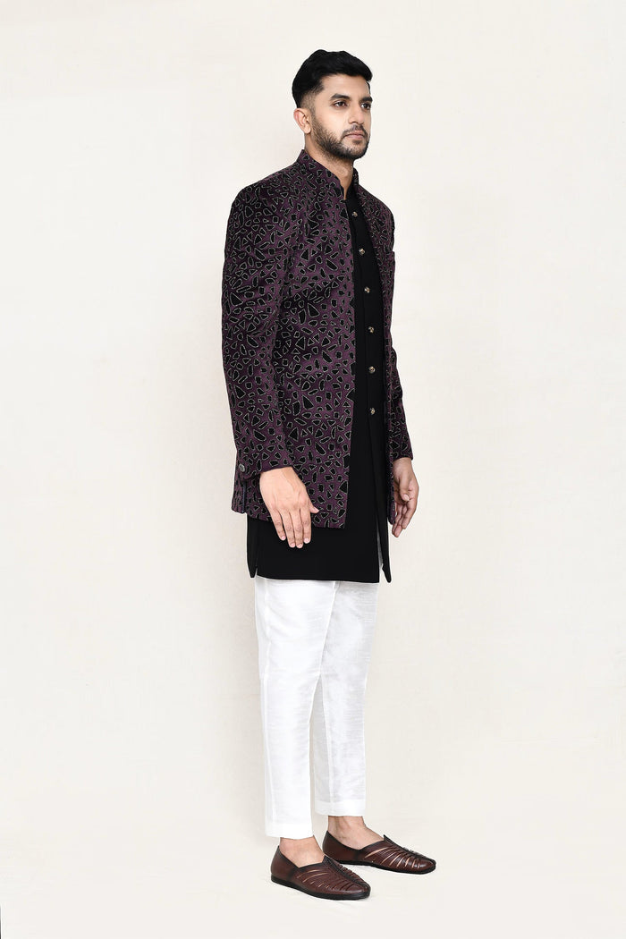 Black Velvet Sherwani Set