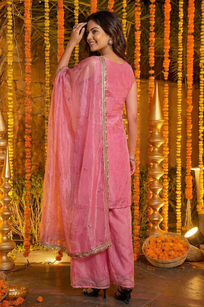 Blossom Pink Floral Embroidered Silk Kurta Set