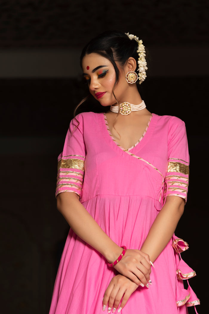Blossom Pink Wrap Anarkali Set