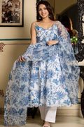 Blue And White Chanderi Suit Set