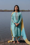 <img> Blue Cotton Kurta Set With Hand Embroidery