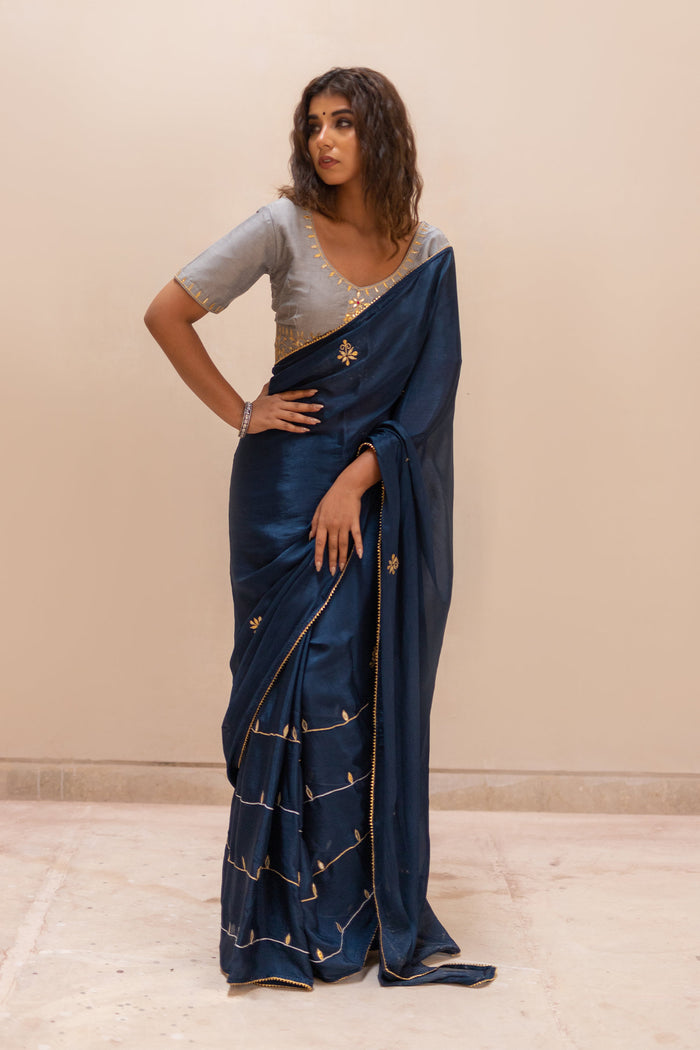 Blue Gota Patti Chinon Saree