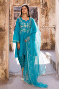 Blue Green Silk Kurta Set With Aari Embroidery