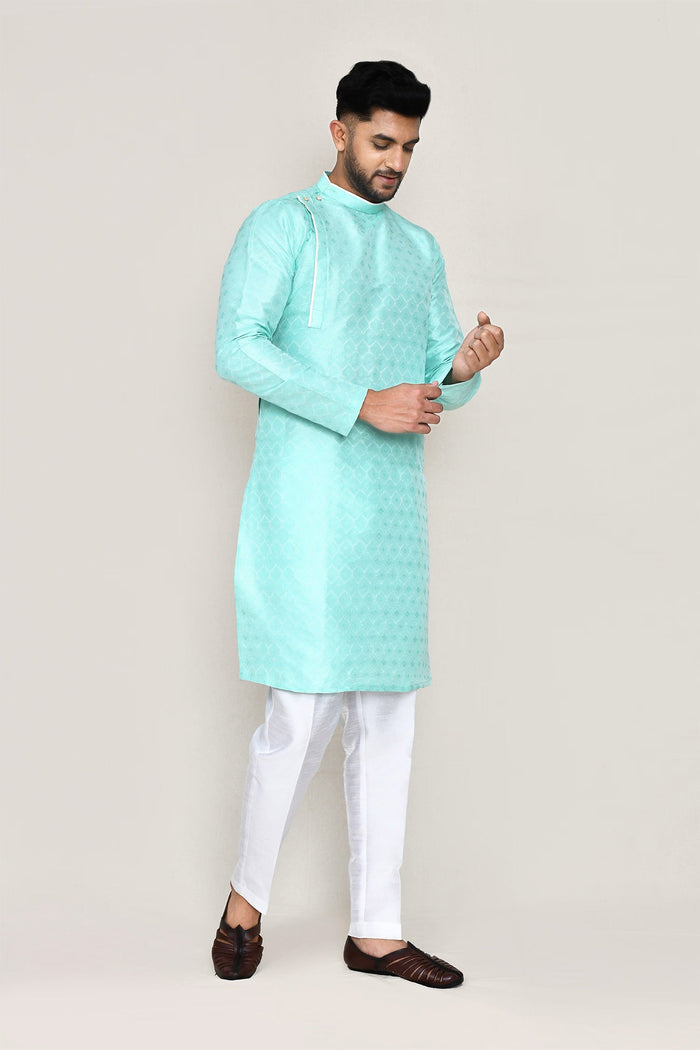 Blue Jacquard Kurta Set