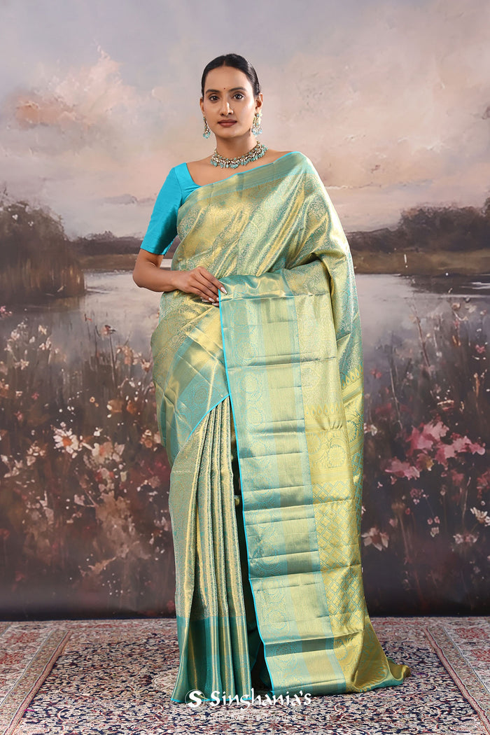 <img> Blue Kanjivaram Tissue Saree With Brocade