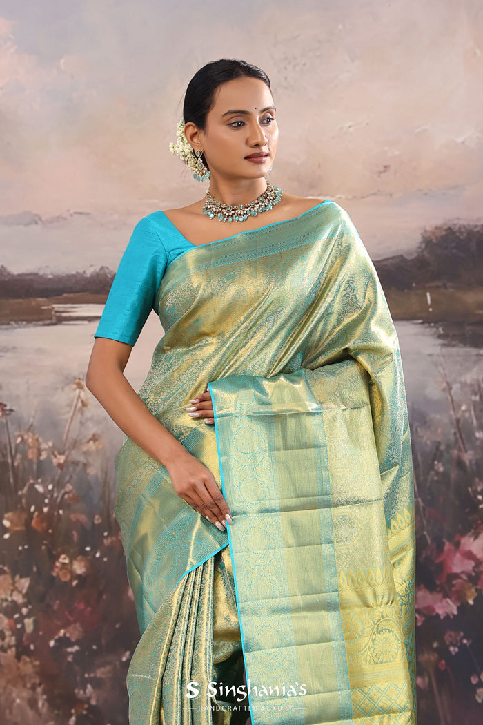 <img> Blue Kanjivaram Tissue Saree With Brocade