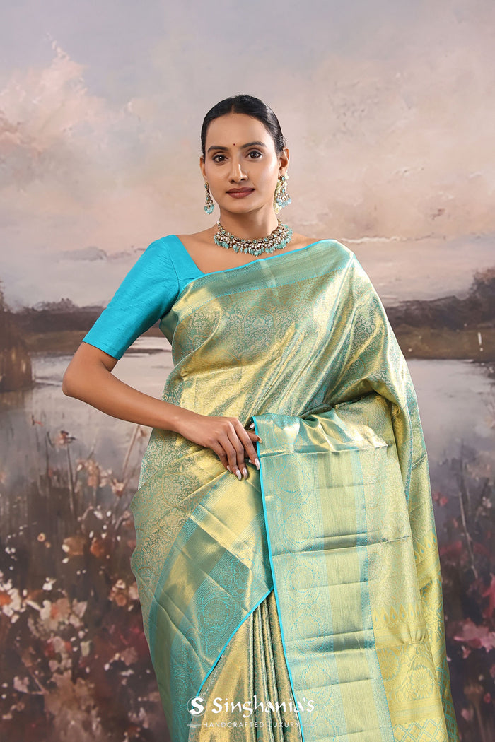 <img> Blue Kanjivaram Tissue Saree With Brocade