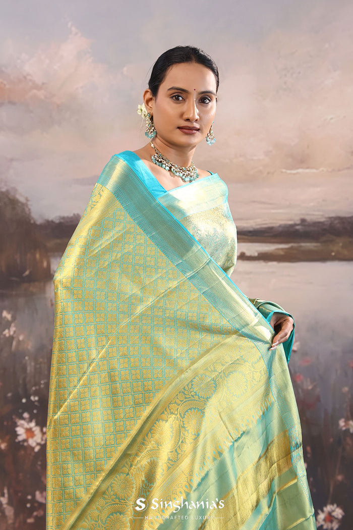 <img> Blue Kanjivaram Tissue Saree With Brocade