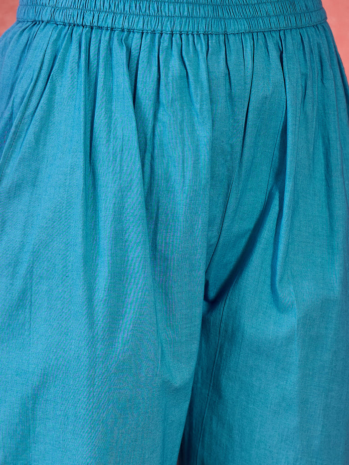 Blue Ombre Embroidered Cotton Kurta Set