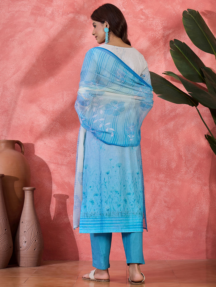 Blue Ombre Embroidered Cotton Kurta Set