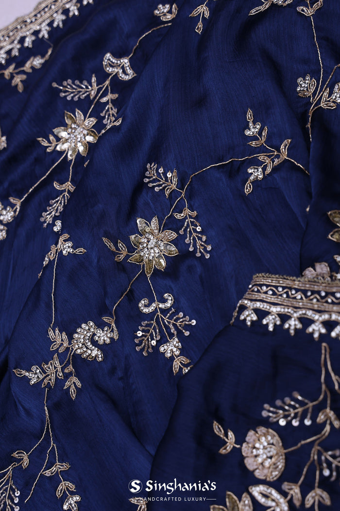 Blue Zodiac Satin Silk Saree With Fancy Border
