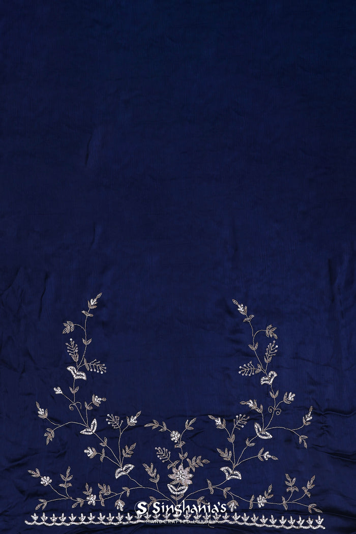 Blue Zodiac Satin Silk Saree With Fancy Border