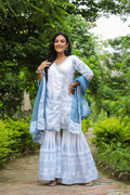 <img> Bluish White Cotton Printed Sharara Set