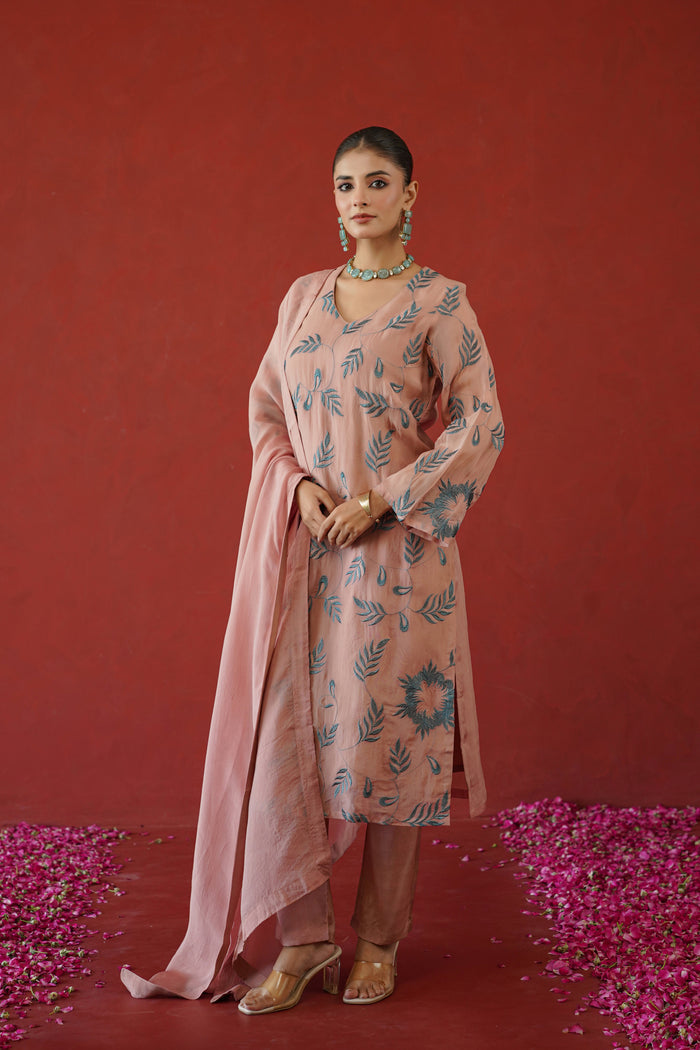 Blush Leaf Trail Embroidered Kurti