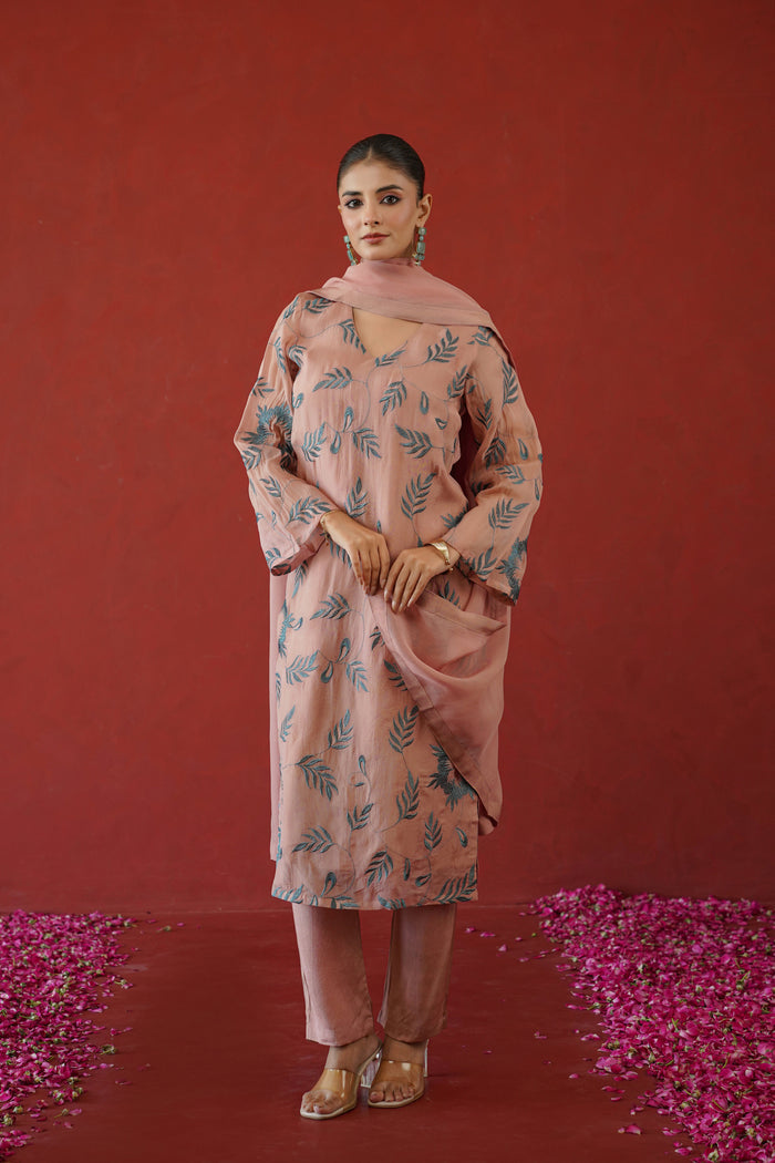 Blush Leaf Trail Embroidered Kurti