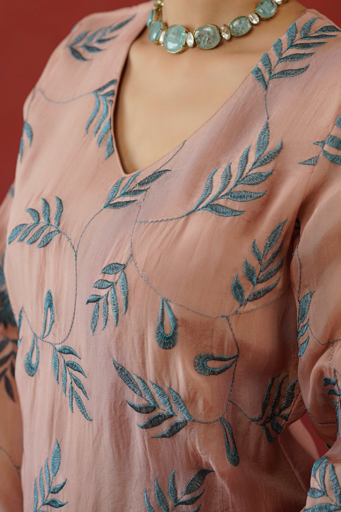 Blush Leaf Trail Embroidered Kurti