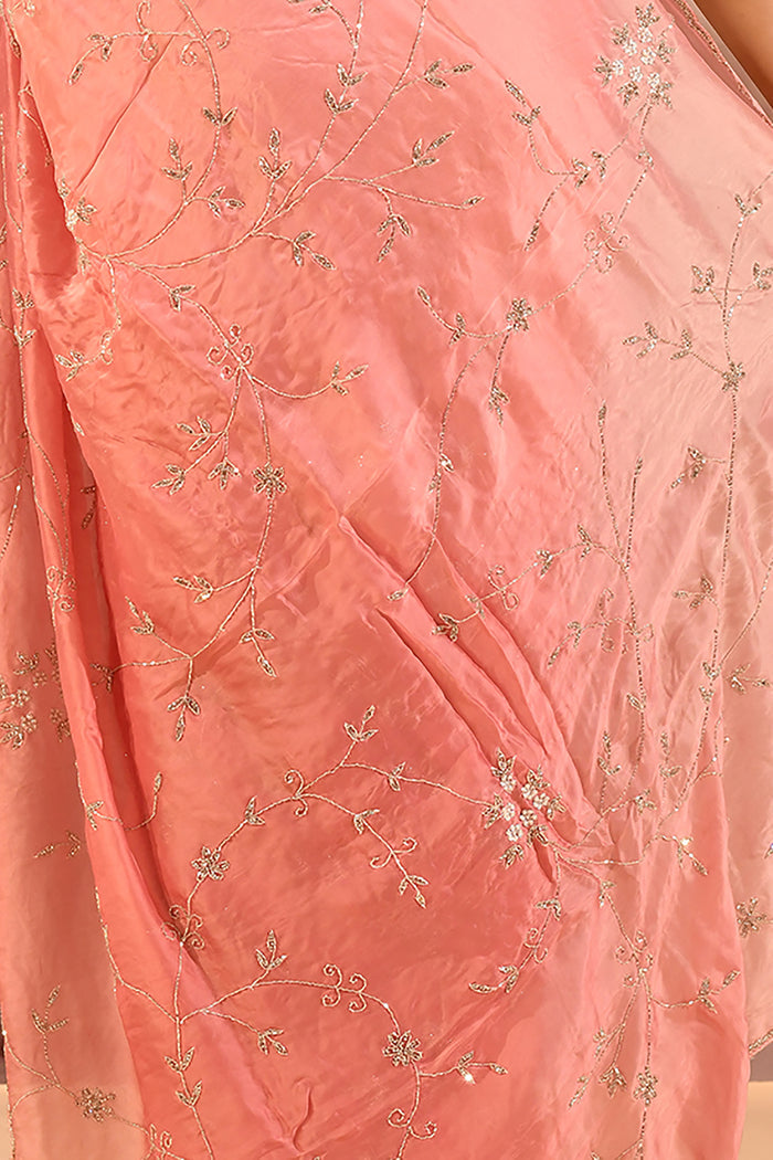 Blush Petal Floral Jaal Silk Blend Embrodiery Saree