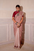 Blush Pink Block Printed Chinon Saree