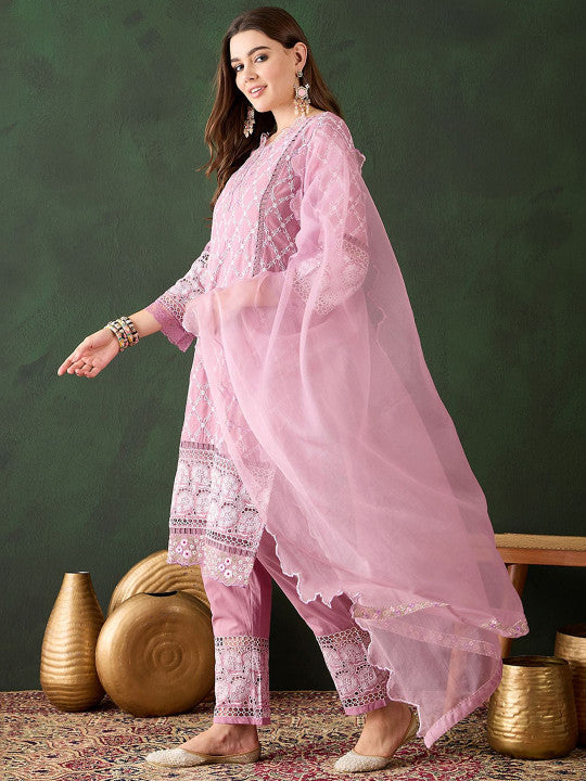 Blush Pink Cotton Kurti With Sequin Diamond Work