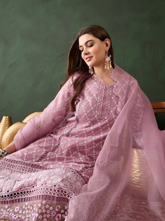Blush Pink Cotton Kurti With Sequin Diamond Work