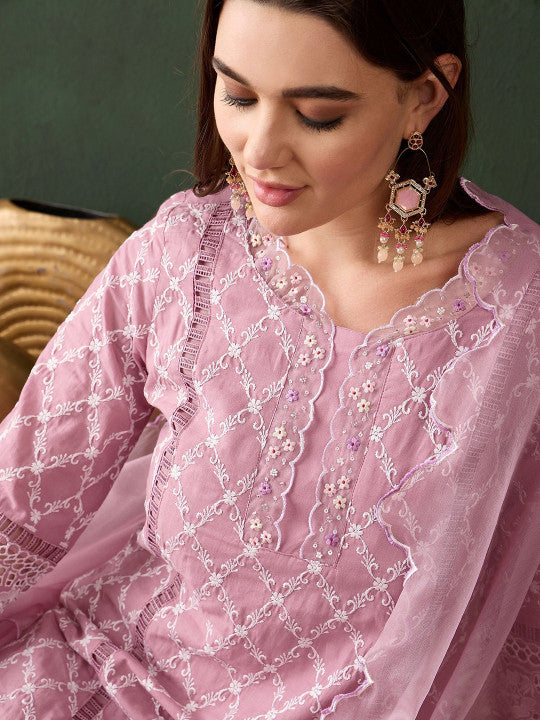 Blush Pink Cotton Kurti With Sequin Diamond Work