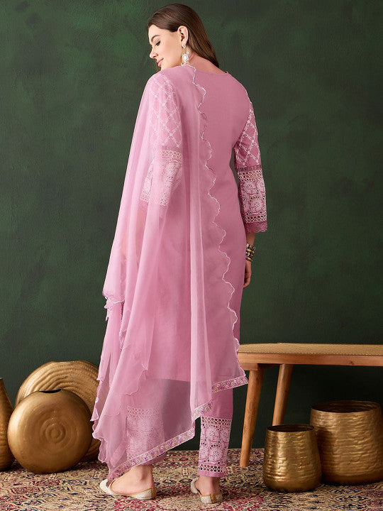 Blush Pink Cotton Kurti With Sequin Diamond Work