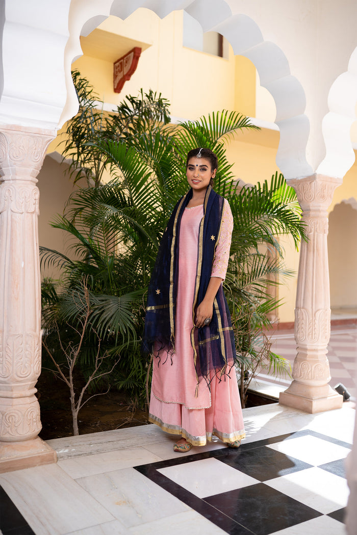 <img> Blush Pink Cotton Silk Gota Patti Suit Set