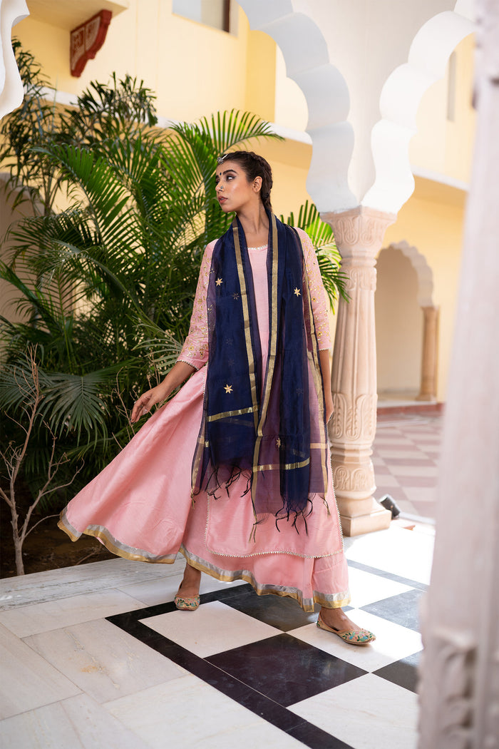 <img> Blush Pink Cotton Silk Gota Patti Suit Set