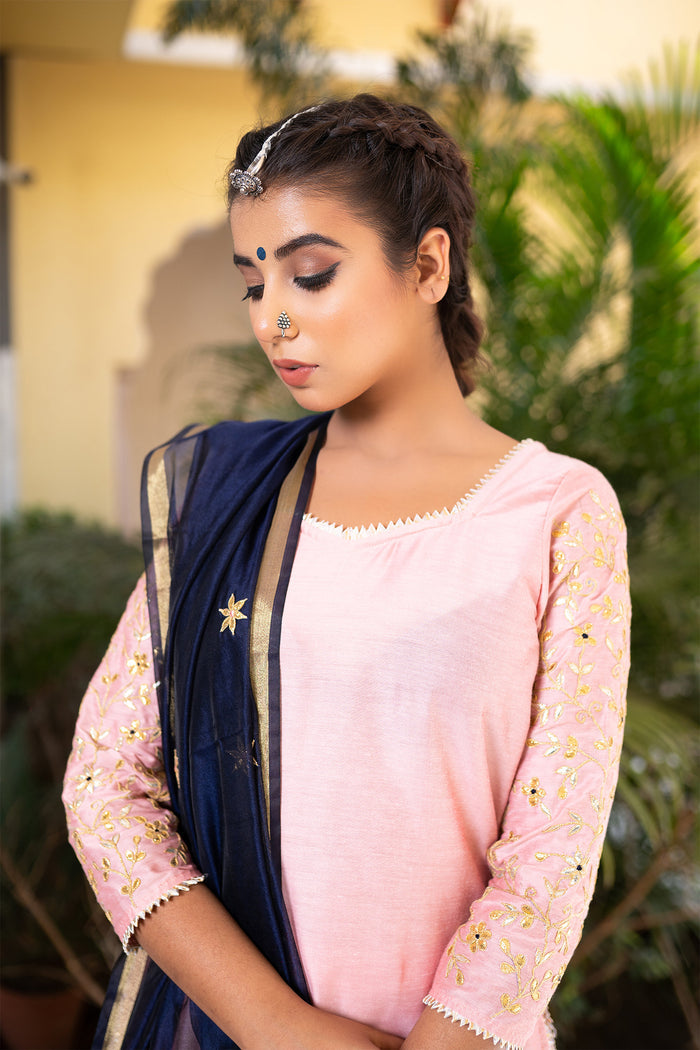 <img> Blush Pink Cotton Silk Gota Patti Suit Set