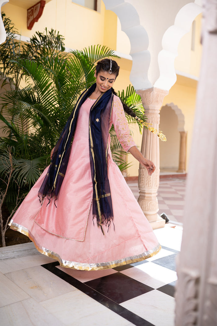 <img> Blush Pink Cotton Silk Gota Patti Suit Set