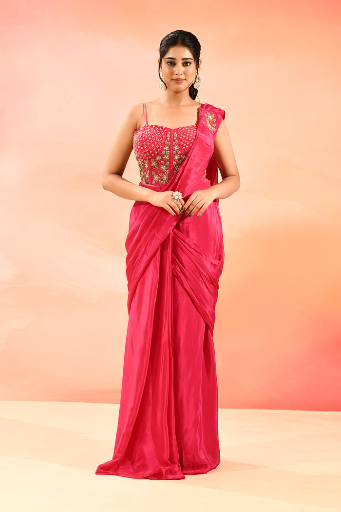 Blush Pink Embroidery Drape Saree