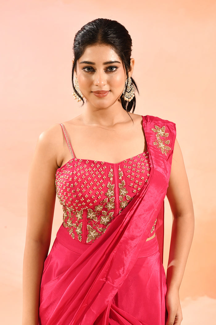 Blush Pink Embroidery Drape Saree