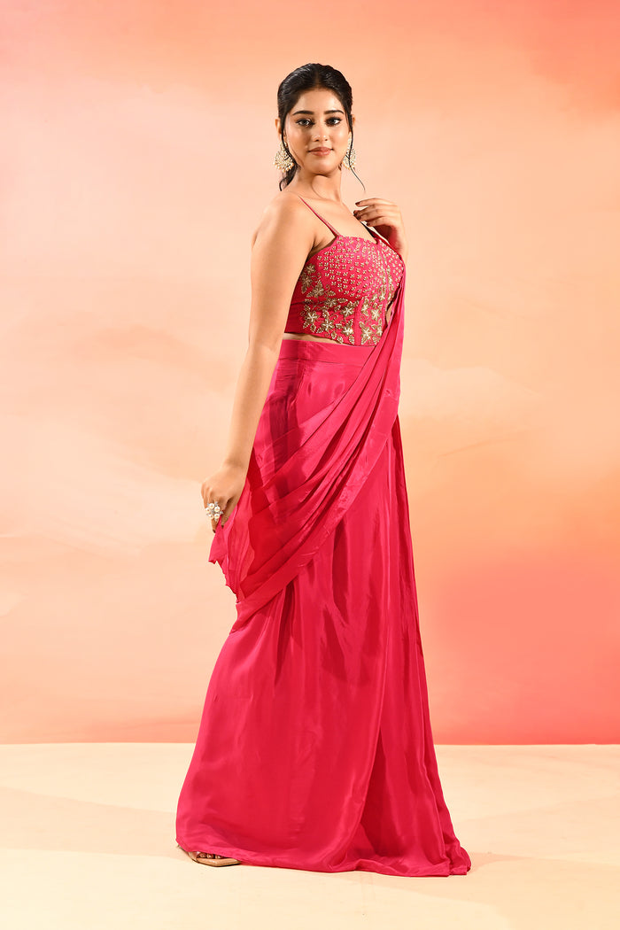 Blush Pink Embroidery Drape Saree