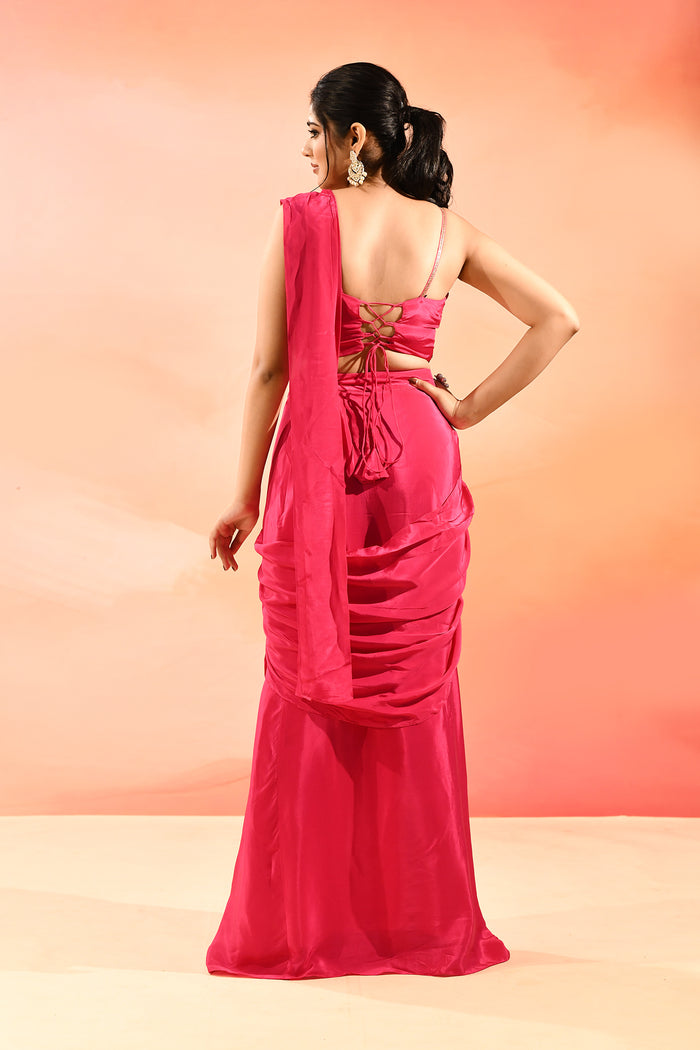 Blush Pink Embroidery Drape Saree