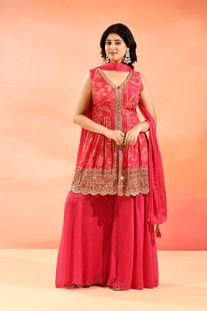 Blush Pink Floral Jaal Peplum Set
