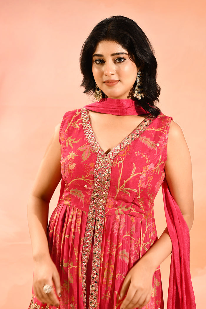 Blush Pink Floral Jaal Peplum Set