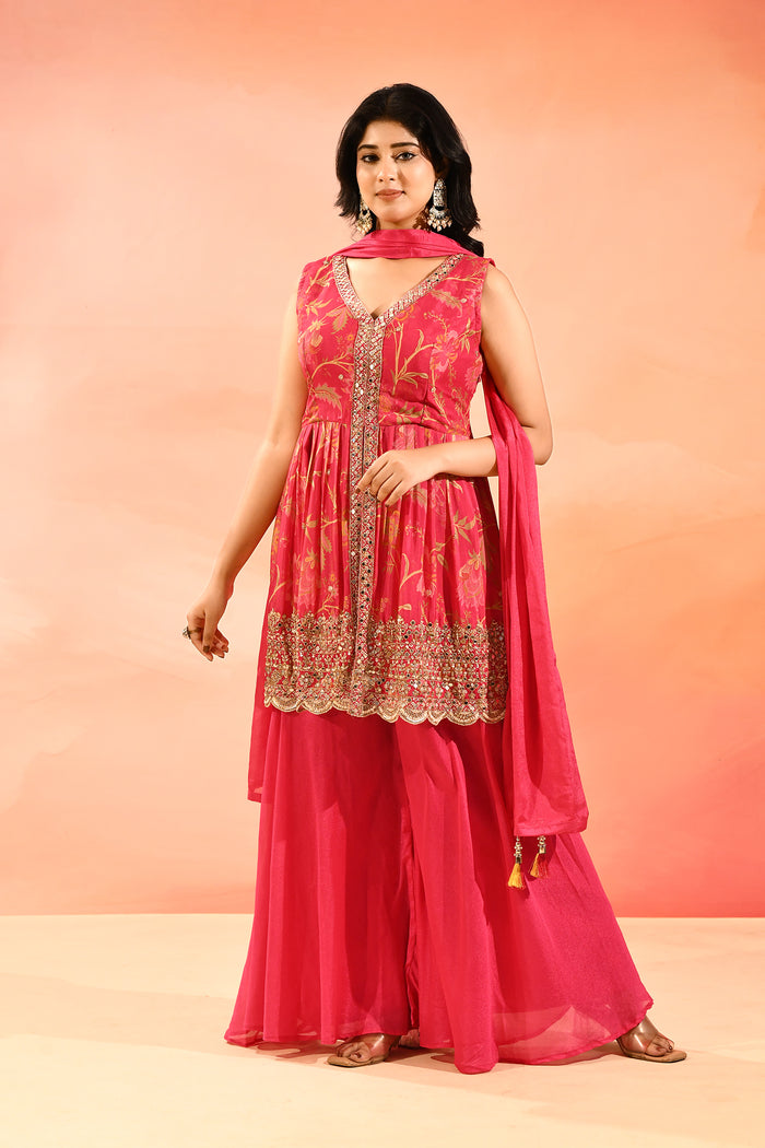 Blush Pink Floral Jaal Peplum Set