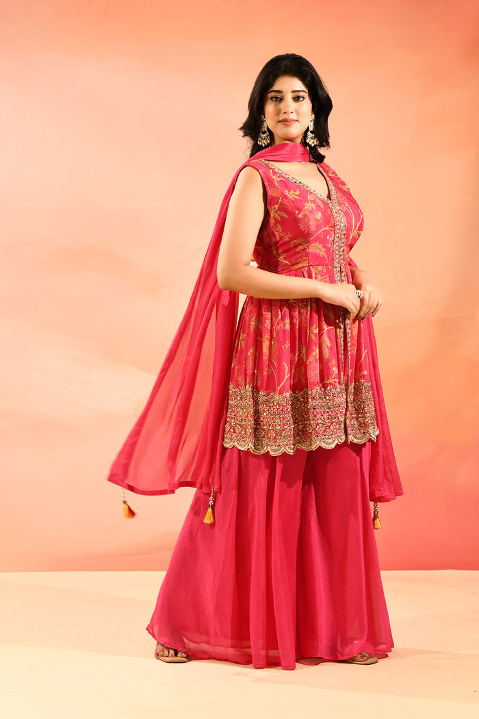 Blush Pink Floral Jaal Peplum Set